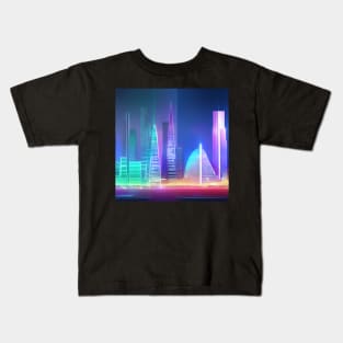 Ai Generated Art Scenery - Futuristic City with neon lighting Kids T-Shirt